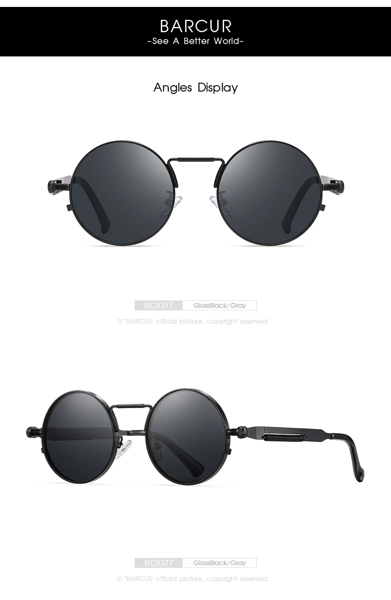 BARCUR Runde Sonnenbrille für Herren, polarisiert, Retro, Steampunk, Sonnenbrille für Damen, Vintage-Stil, UV400, Brillenzubehör, Oculos – Detail 9