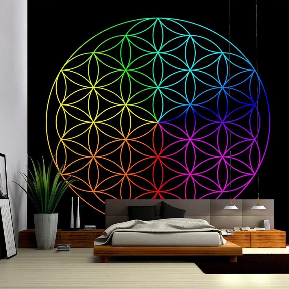 

Cube Flower of Life Tapestry Home Decoration India Mandala Boho Wall Hanging Tapestry Psychedelic Hippie Wall Fabric Decor