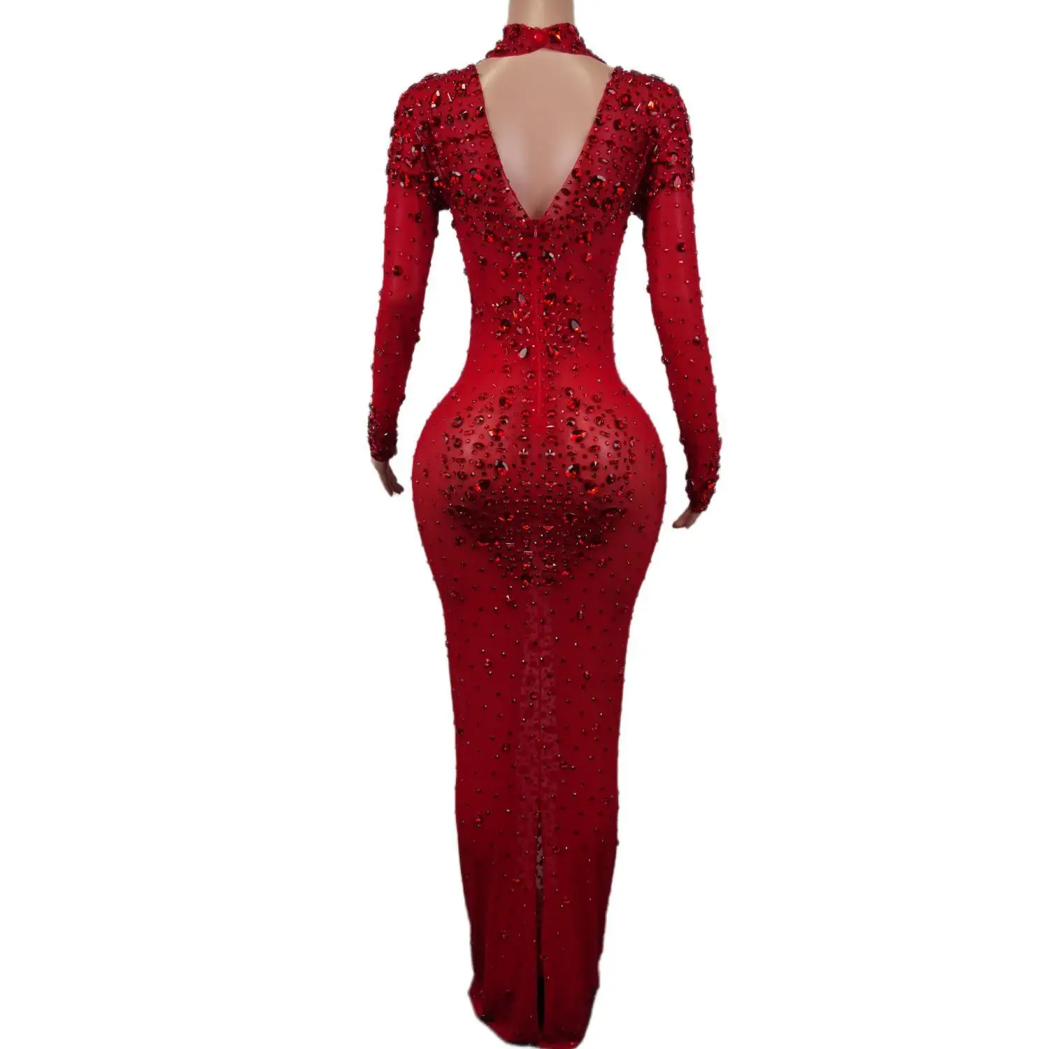 Sexy Party Banquet Evening Dresses Women Sparkly Rhinestone Long Dress Nightclub Singer Stage Costume Festival Clothing Cuixing