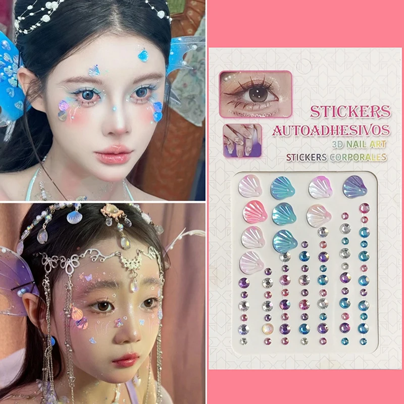 Shell Crystal Tattoo Sticker Glitter Eyeliner Eyebrow Makeup Face Diamond Temporary Tattoo Butterfly Rhinestone Eyeliner Sticker