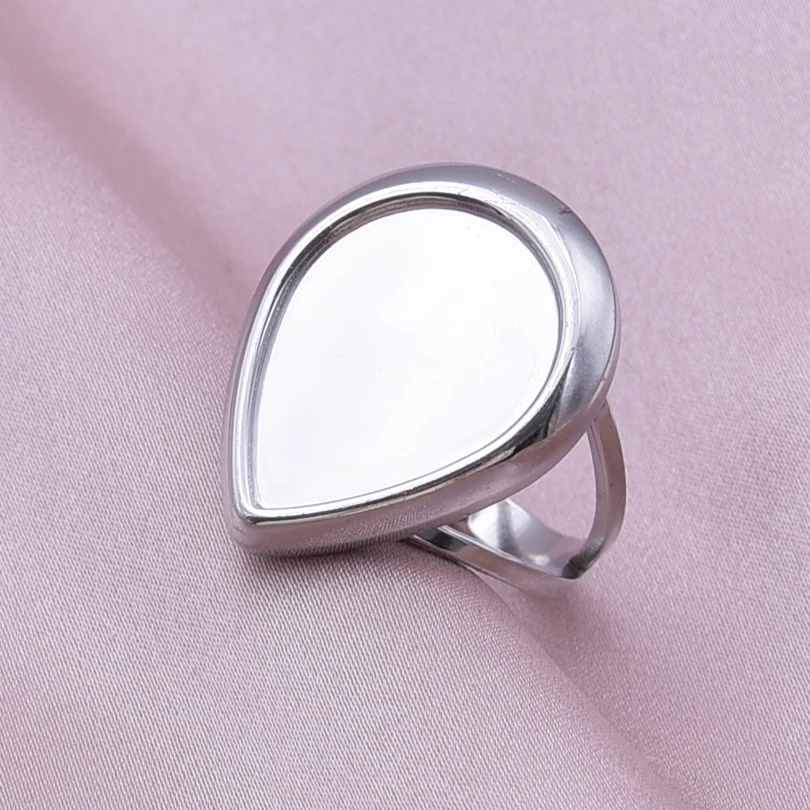6Pcs Classic Stainless Steel Oval Peach Heart Water Drop Silver Color Rings Blank Tray Base Diy Making Rings Inlay Jewelry