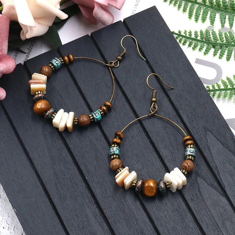 Shell Wood Beads Large Handmade Beaded Earrings Fashion Women\'s Jewelry Valentine\'s Day Wedding Anniversary Birthday Gift