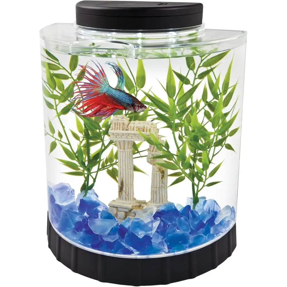 

1 Gallon Half Moon Small Fish Tank w/ Movable LED Light, For Betta & Gold Fish, Aquarium