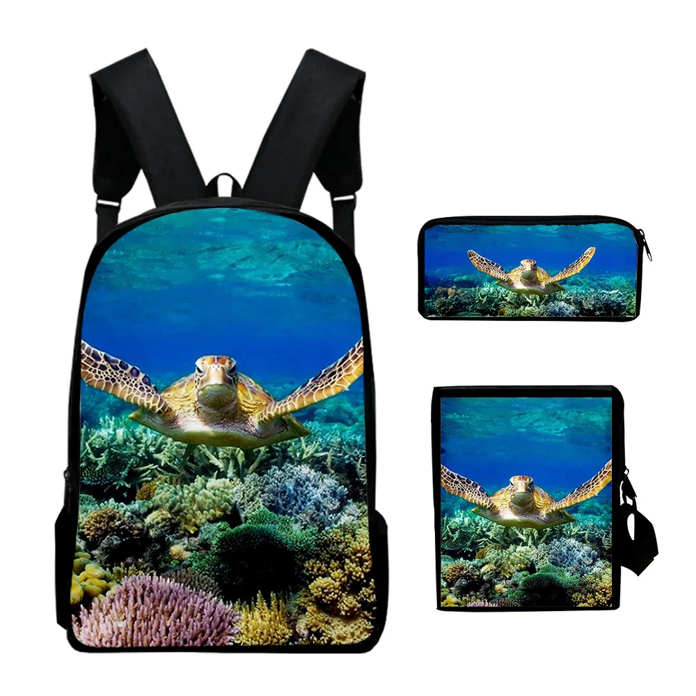 Trendy Undersea Scenery Coral 3D Print 3pcs/Set pupil School Bags Laptop Daypack Backpack Inclined shoulder bag Pencil Case