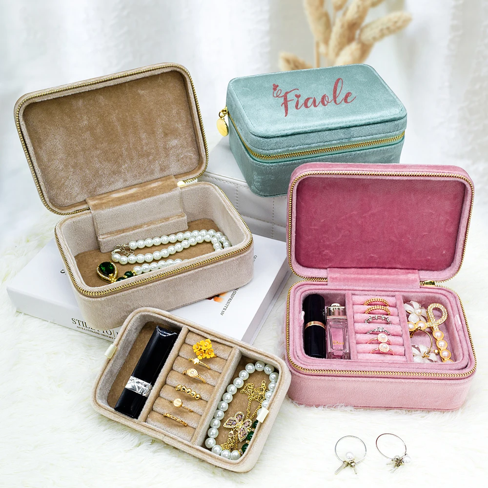 

Personalized Travel Case for Jewelry, Mini Portable Jewelry Box, Velvet Storage Organizer, Ring Name, Luxury, Wholesalers