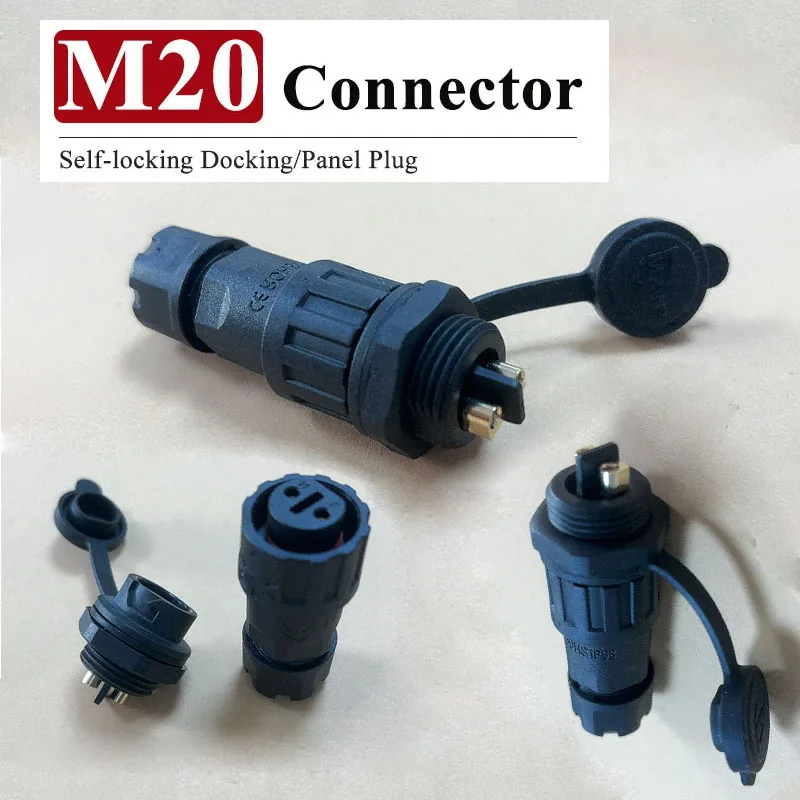 M20 M16 Self-locking 2 3 4 5 6pin Waterproof Connector IP67 Butt Solder-free Aviation Plug 10A 15A 25A Panel Front/Rear Socket