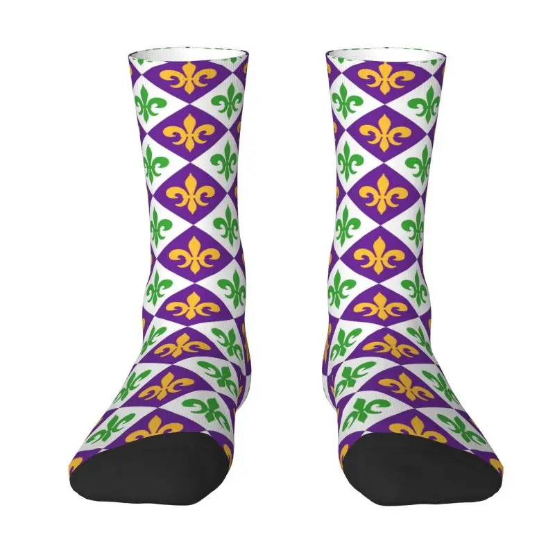 

Милые носки Mardi Gras Fleur De Lis с цветочным принтом для мужчин и женщин, эластичные носки для лета, осени и зимы
