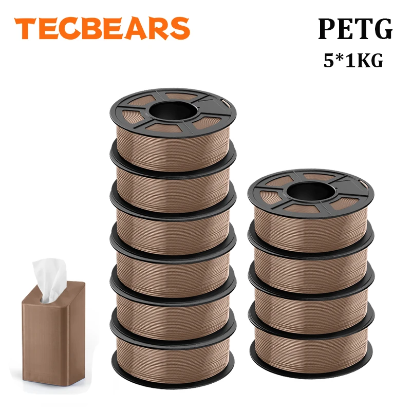 TECBEARS Neues PETG 3D-Drucker-Filament 1,75 ±0,02mm 10KG Mehrfarbiges PETG-Filament mit Hoher Zähigkeit, Sauber Gewickelt, Passend für die Meisten FDM-Drucker