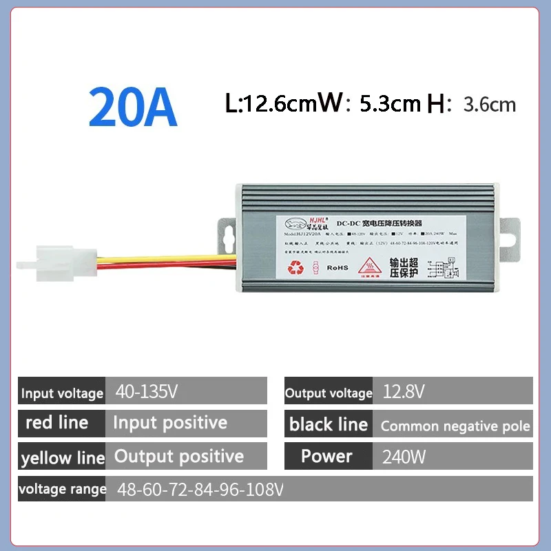 DC Voltage Step Down Module 48/60/72/84V to 12V 10A-40A High Power Buck Converter for E-Bicycle Scooter Golf cart Solar Energy