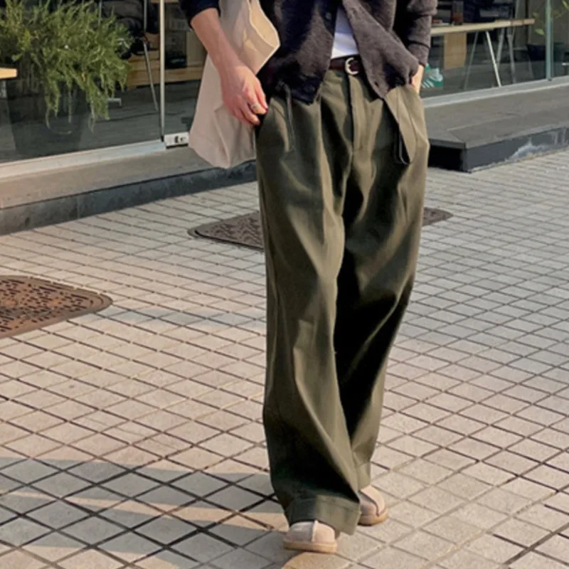 IEFB Korean Style Loose Men\'s Casual Pants Straight Wide Leg Solid Color Male Trousers Zippers New Stylish Summer 2024 9C6234