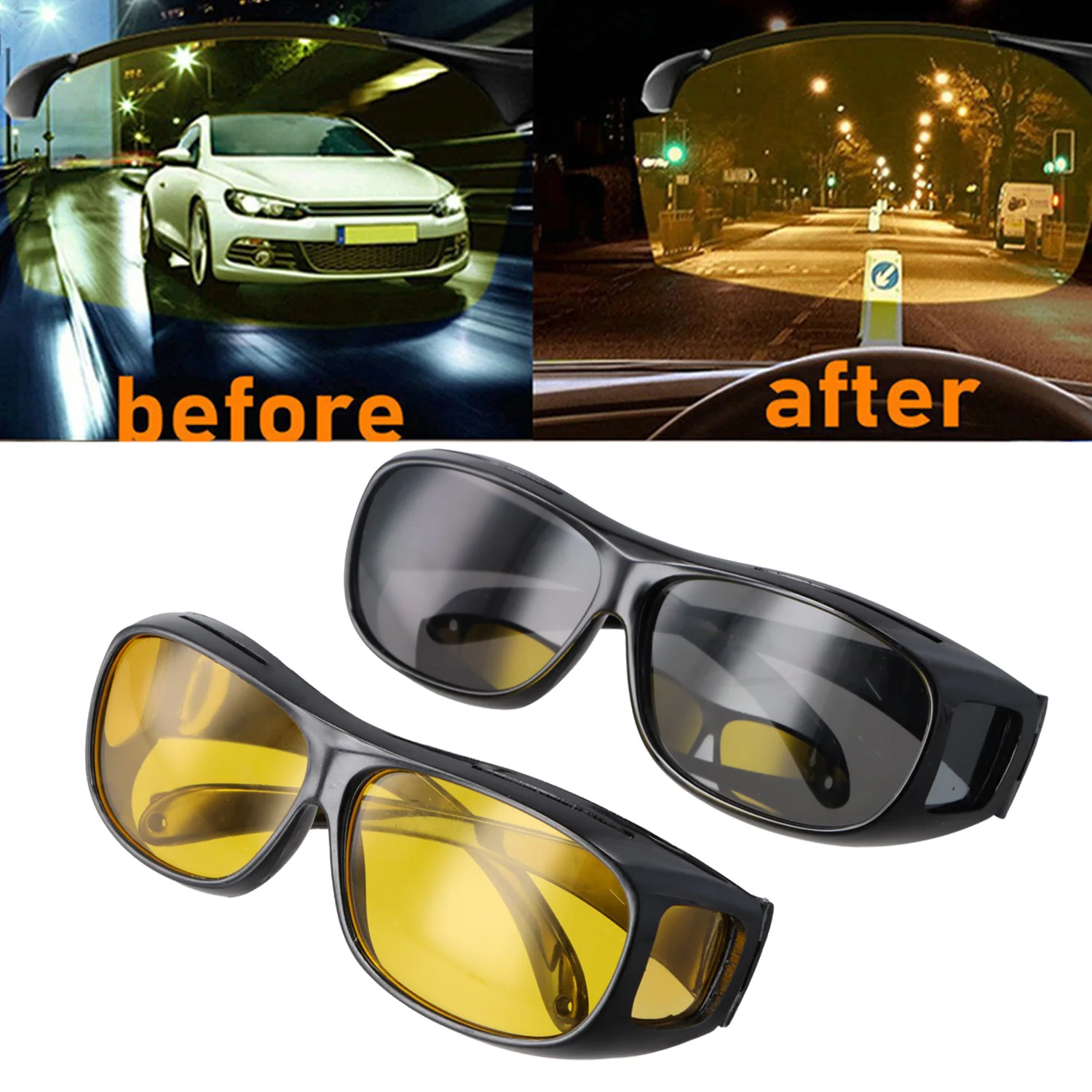 Gece görüş güneş gözlüğü araba gece sürüş gözlükleri sürücü gözlük Unisex rüzgar geçirmez güneş gözlüğü UV koruma güneş gözlüğü gözlük