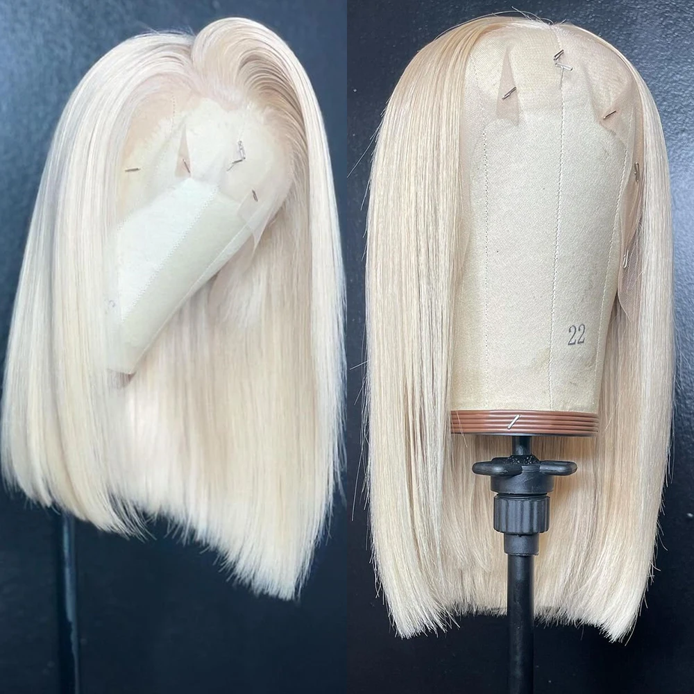 Platinum Blonde Colored Lace Front Wig Short Straight Bob Human Hair Wigs For Women HD Transaprent Lace Forntal Wig Preplucked