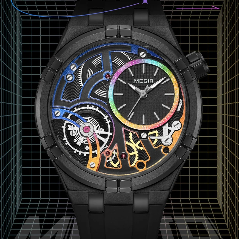 

MEGIR 8111 Fashion Men Quartz Watch Waterproof Hollow Leisure Quartz Color Mechanical Wind Watches for Man Relojes Para Hombres