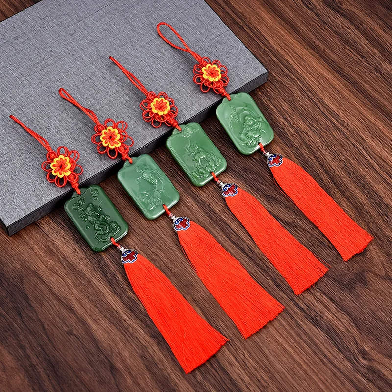 Retro Chinese Tang Suit Hanfu Waist With Hanging Ornaments Tassels Imitation Jade Pendant DIY Handmade Car Keychain Accessories