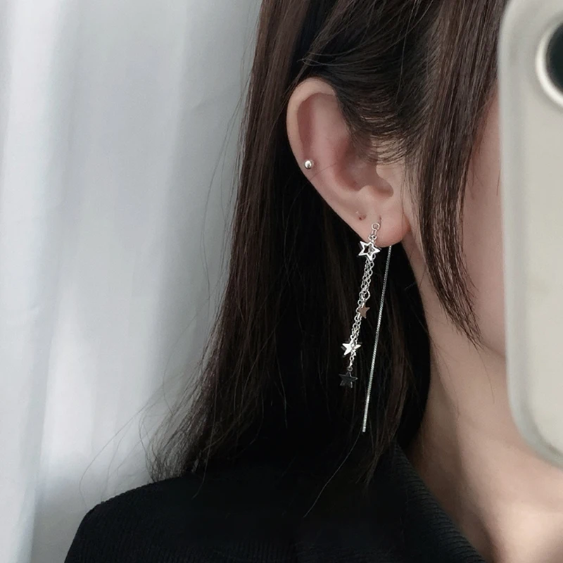 أقراط مرصعة بالفضة الإسترلينية للإناث ، شرابات طويلة ، دلايات أذن عتيقة ، نجمة لؤلؤ فاخرة ، مجوهرات زفاف ، بيع بالجملة