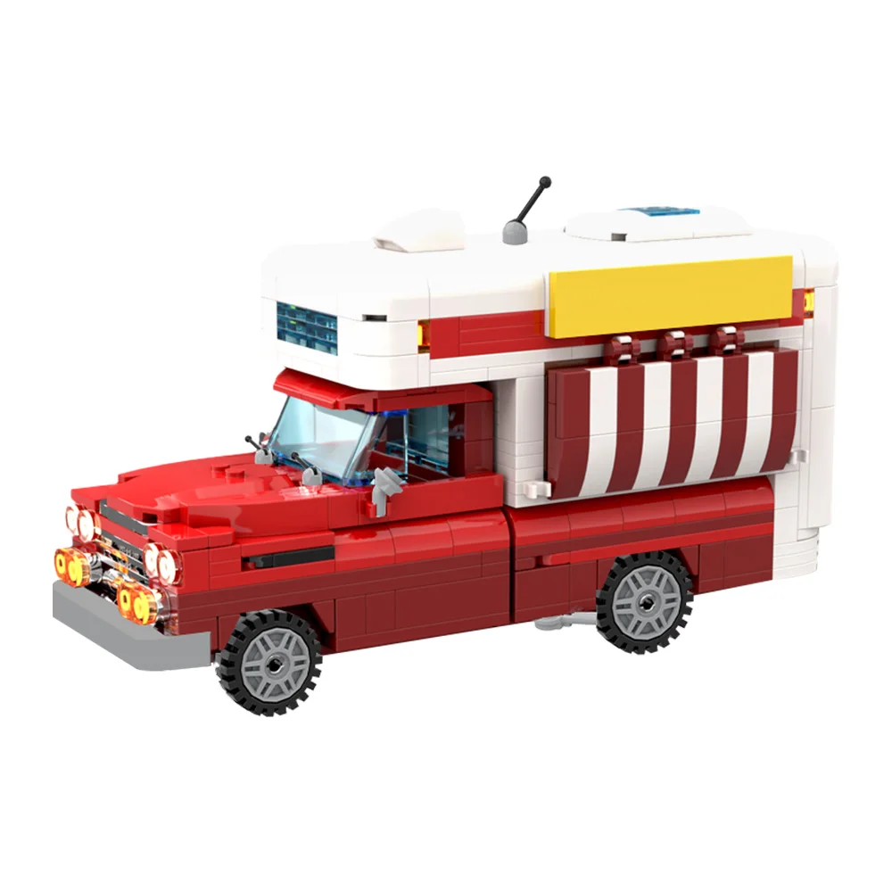 MOC Chevrolet Apache Food Truck Model Building Blocks Mobile Store Coffee Beverage Food Truck Bricks Toys Gifts