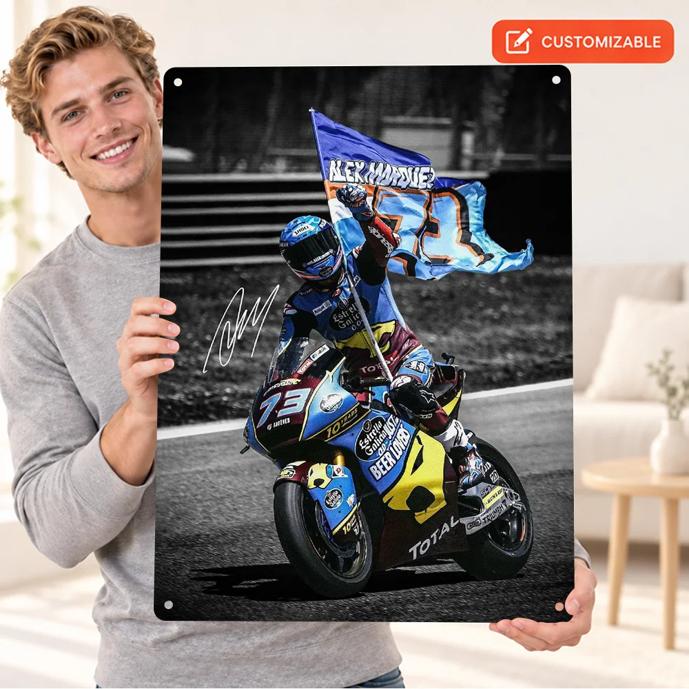 Alex Marquez MotoGP Victory Textured Metal Poster Customized Aluminum Sign Selective Color Photography Wall Art For Workshop