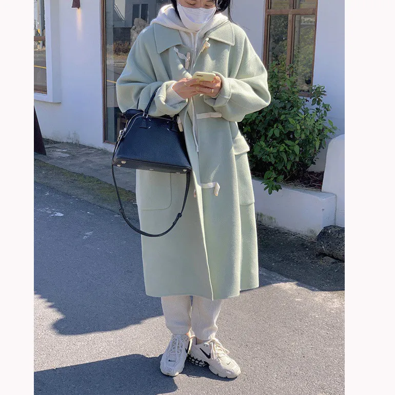 

MICOAT Double-Faced Woolen Coat Women's Turn-down Collar Button-Up Autumn Winter Commute Sle Long Sve Mid-Length Coat