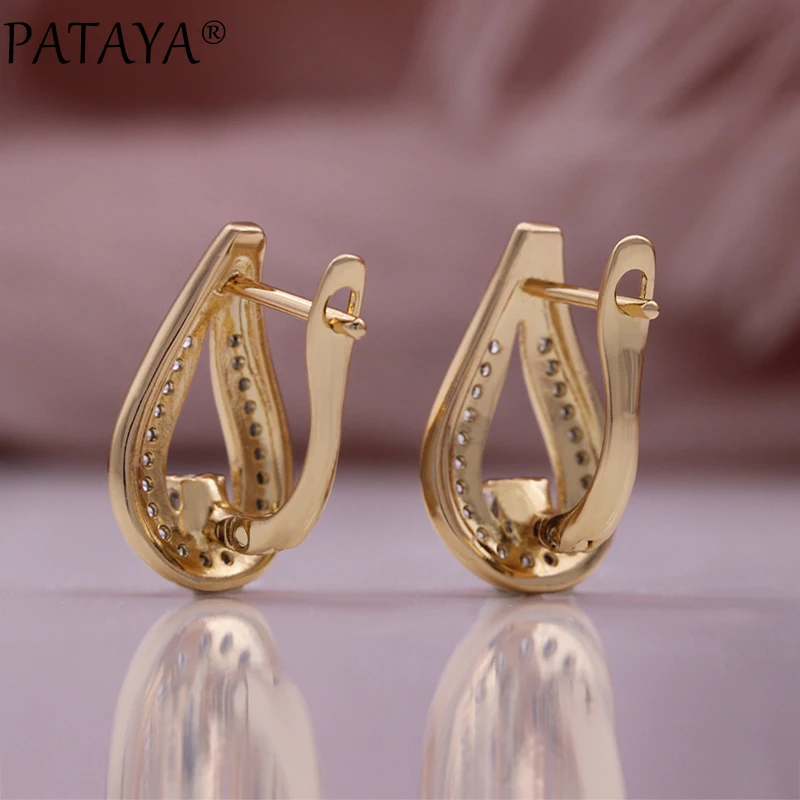 PATAYA Hot Fashion Champagne Gold Color Jewelry Sets Glossy Rings Earrings For Women High Quality Ethnic Wedding Jewelry Set