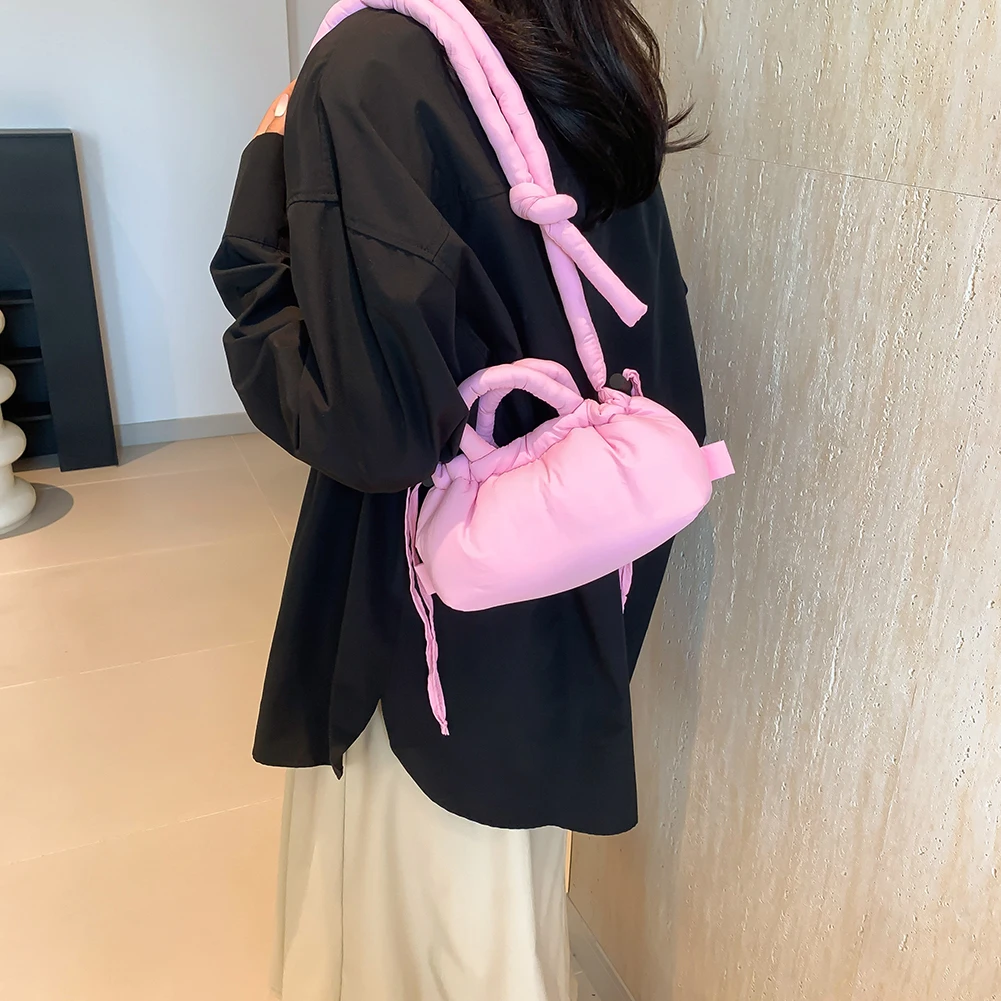 Candy Color Shoulder Bag Cotton Padded Fashion Handbag Soft Puffer Crossbody Bag Small Tote Bag for Women