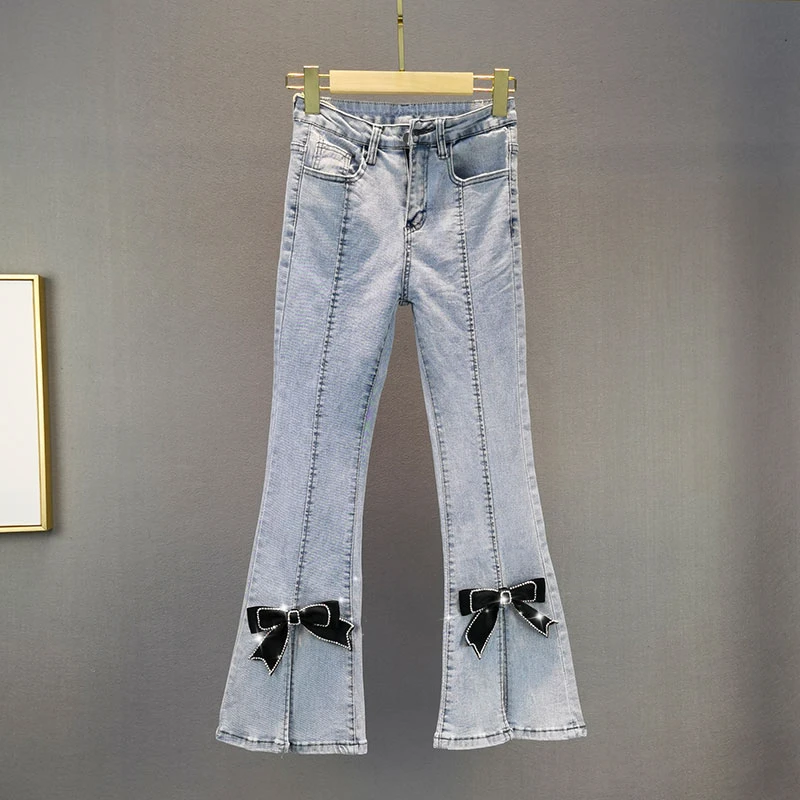 

Женские джинсы скинни с высокой талией, облегающие, весна-лето, новинка, с декоративными узлами и стразами, тонкие, из эластичного хлопка