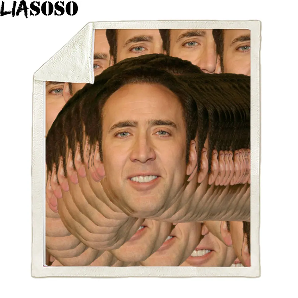 

LIASOSO Nicolas Cage 3D Print Boys Girl Travel Blanket Sofa Quilt Funny Vintage Bedding Square Picnic Wool Soft Blanket