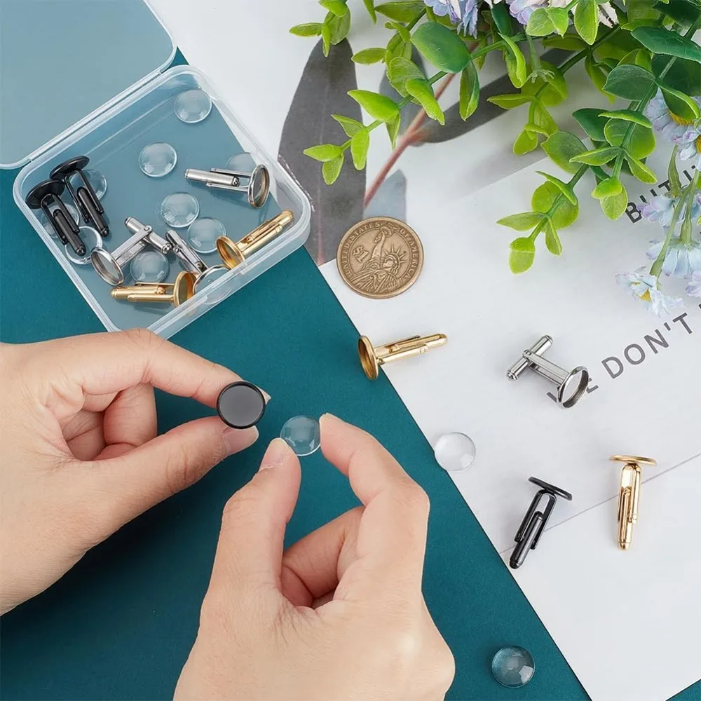 3 ألوان 12 مجموعات 12 مللي متر أزرار أكمام قبة فارغة صنع عدة 304 الفولاذ المقاوم للصدأ الكفة زر كبوشن مستديرة صينية الحافة زر الكم