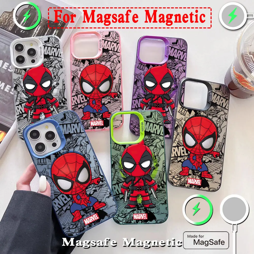 Anime Spiders Men Marvels Magsafe Magnetic Phone Case for IPhone 11 12 13 14 15 16 Pro Max Plus Border Silver Plated Cover