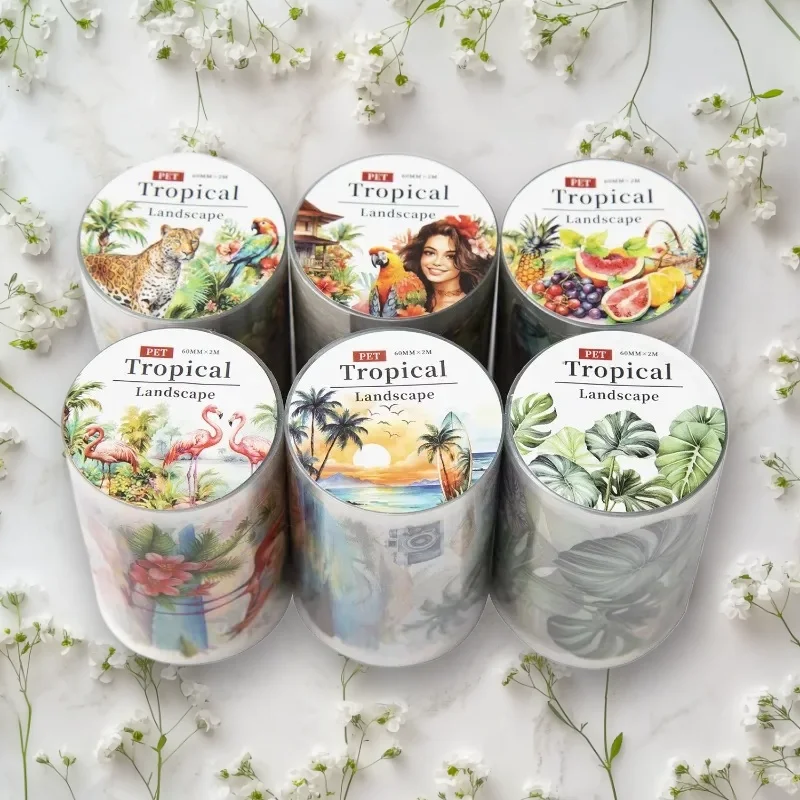 1 حزمة/2 حزمة الجنة الهروب اشي الشريط 2 متر لفة المواد اللاصقة المشدقة المشاهد الاستوائية SunSet السفر المجلات لوازم الحرف الصيفية #1