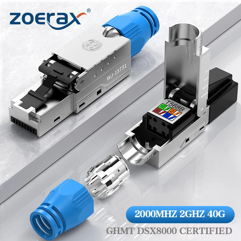 ZoeRax Cat6a Cat8 إيثرنت كابل موصل RJ45 المعادن أداة مجانية سهلة إنهاء التوصيل محمية الصلبة لان كابل 22AWG-24AWG -1 قطعة