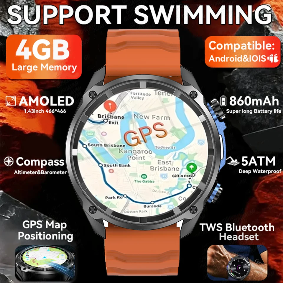 

Оригинальные уличные военные GPS спортивные умные часы 5ATM водонепроницаемые встроенные двухдиапазонные GPS компас альтиметр умные часы для плавания