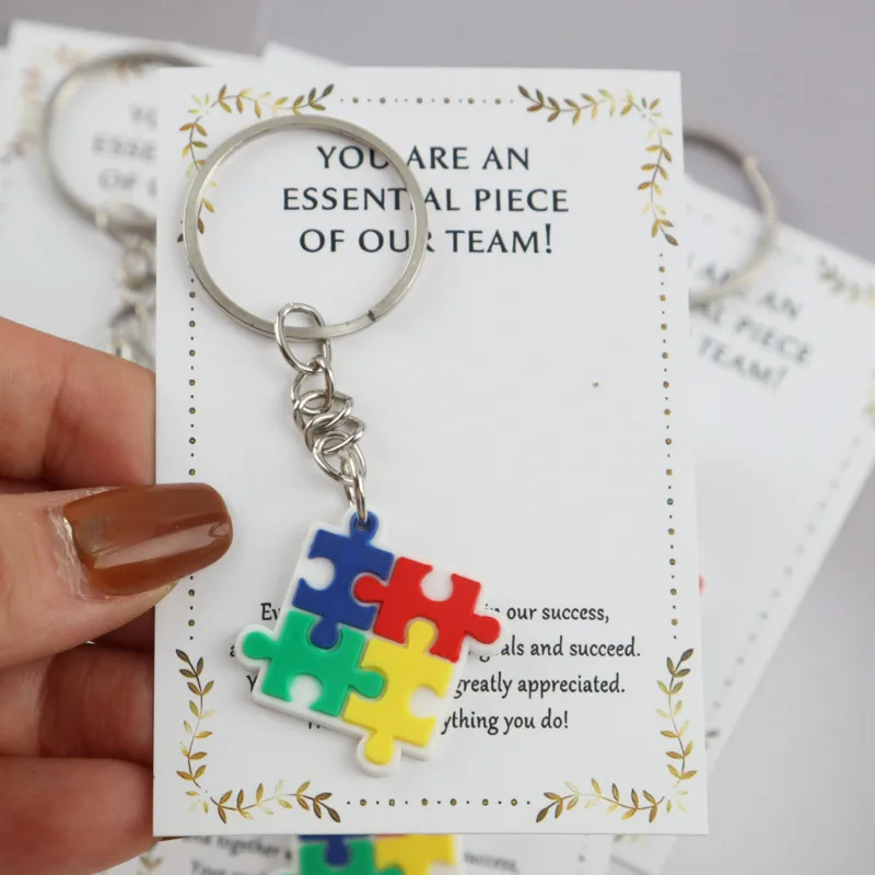 10/15pcs 2dAutism Awareness Puzzle Keychain Set Card with accompanying incentives   Suitable for friends Beautiful gifts from co