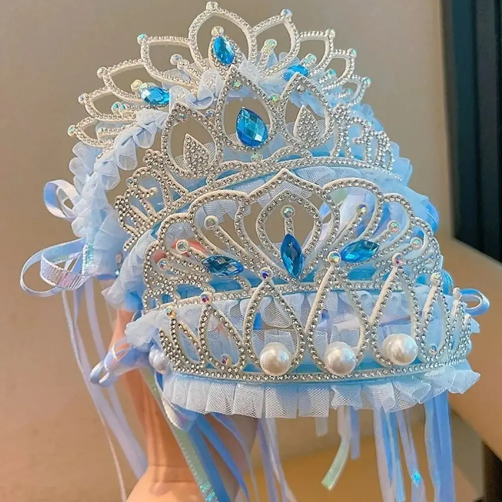 Mahkota Putri Biru Royal Berkualitas Tinggi Portabel, Aksesoris Fotografi Berkilau, Jepit Rambut Anak Perempuan, Headband Berhias Berlian Imitasi