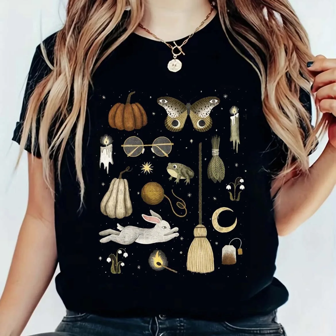 Mystical Nature Graphic Women's T Shirt Unisex Bohemian Floral Crystal Mushroom Dragonfly Print Casual Short Sleeve Tees