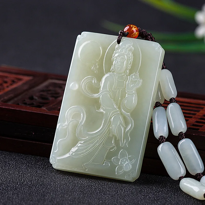 Hetian Avalokitesvara White Men's Guardian Bodhisattva Jade Pendant Ornament