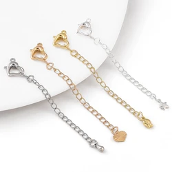75mm 14K 18k Gold/Silver/Rhoudium Plated Brass Heart Lobster Clasp Extention Chain Set for Bracelet Necklace DIY Jewelry Making
