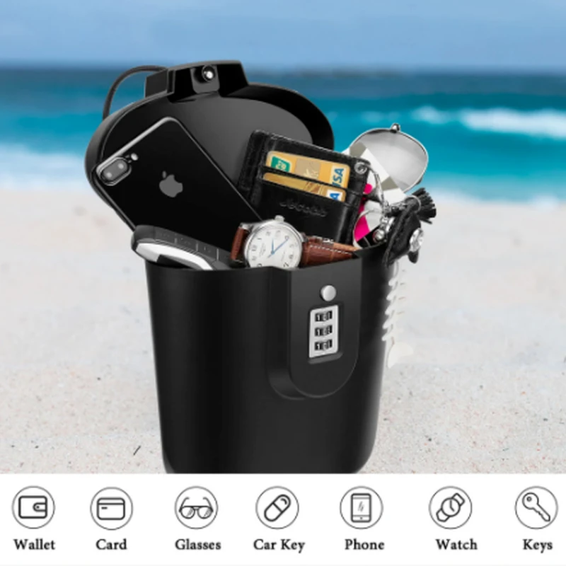 Outdoor Portable Safe Box Beach Bucket with Steel Wire Hidden Safes 3-Digit Password Lock Storage Box for Riding Sports Swimming