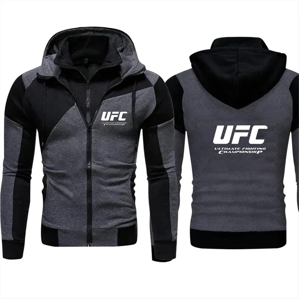 Stampa logo UFC 2025 Nuova felpa sportiva da uomo primaverile e autunnale, felpa con cappuccio con cerniera a doppio strato da donna, giacca per coppia alla moda