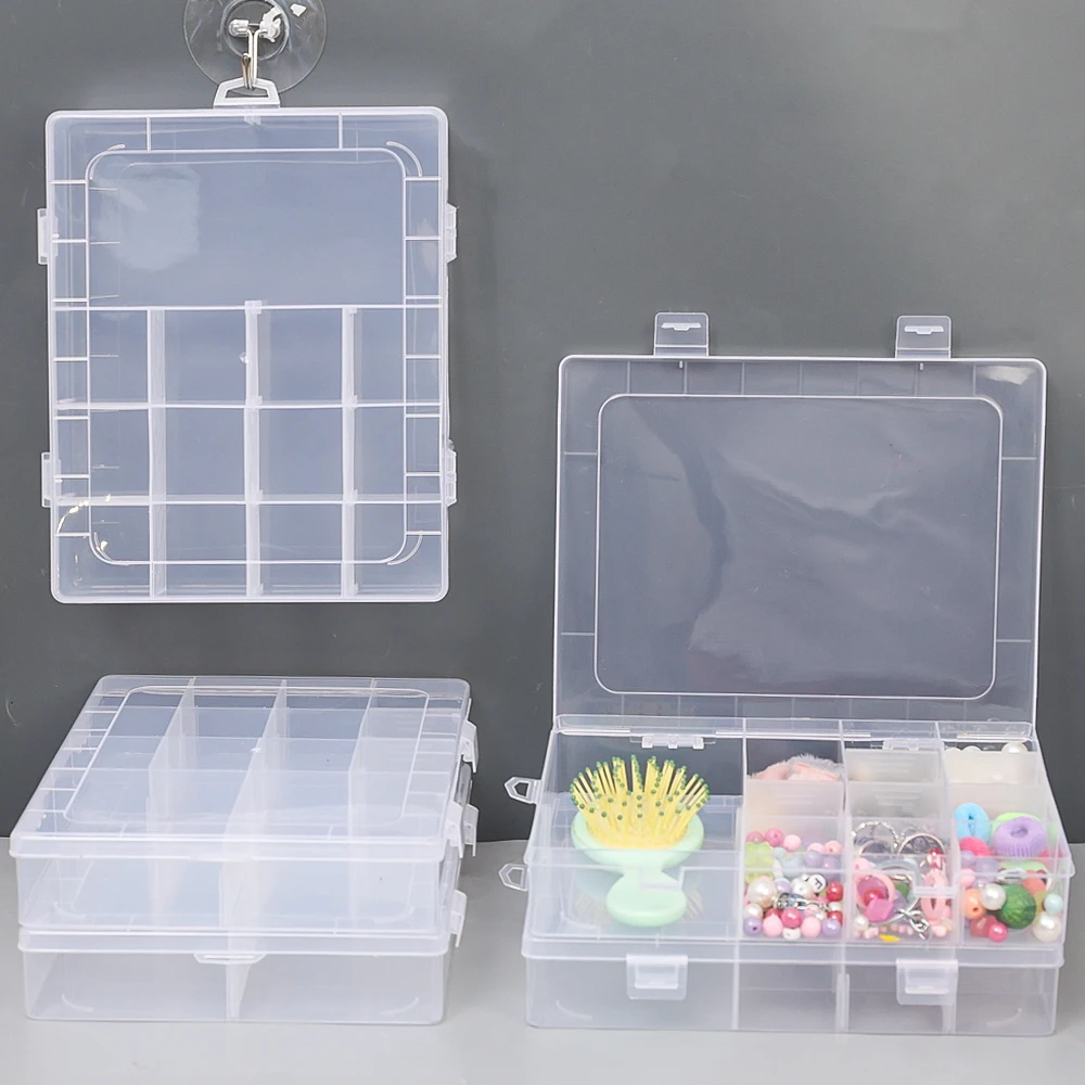 14/24grids Transparent Plastic Storage Boxes Adjustable Container Box Jewelry Button Clear Display Case Container Organizer Case