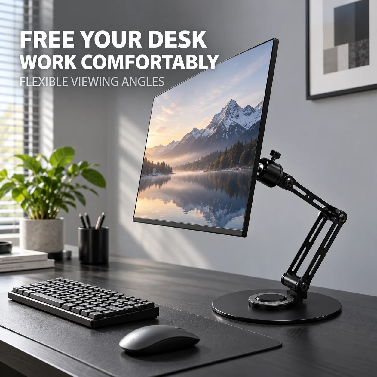 360° Rotating Foldable Monitor Mount, Adjustable Multi-Angle VESA 75x75mm Support Arm for 9-18.4 Inch Screen Heavy Load Stand