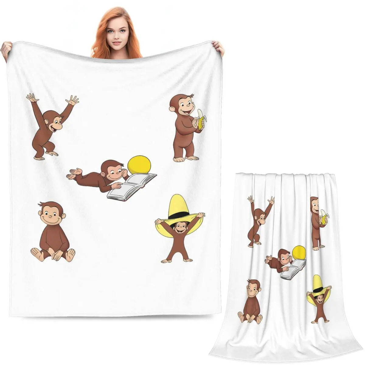 George The Curious Monkey Cartoon For Kids Pack Blankets Soft Warm Flannel Throw Blanket Bedding for Bed Living room Picnic