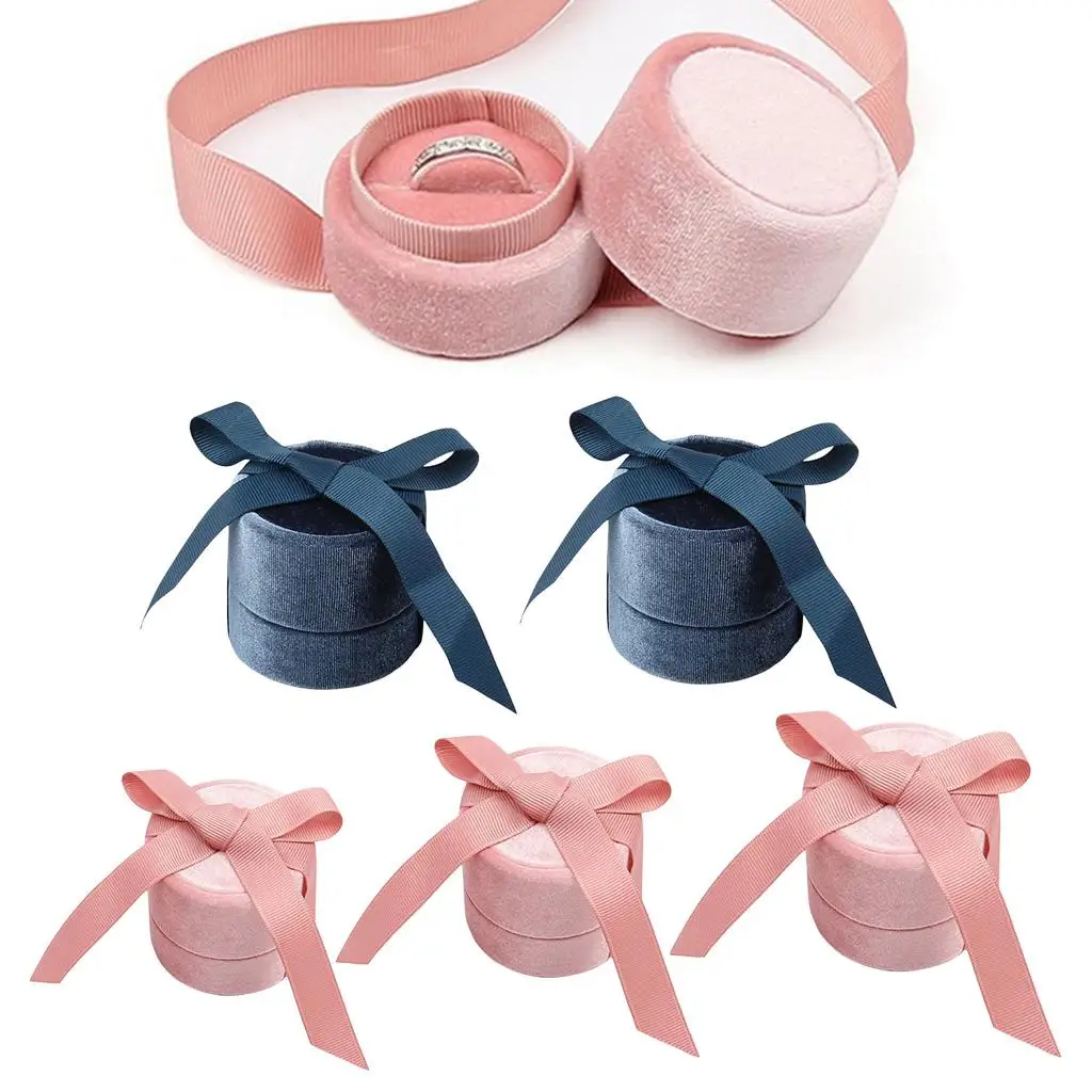 Small Round Velvet Jewelry Storage Box Soft Lined Ring Holder Necklace Organizer Travel for Anniversary