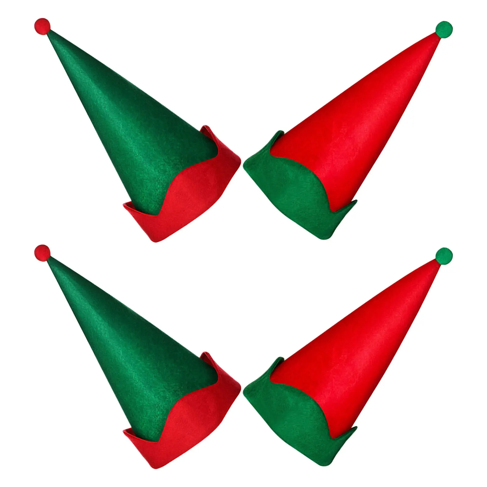 

4Pcs Christmas Elf Felt Hats Red Green Cone Caps for Holiday Party Halloween Birthday Cosplay Adults Party Hats for Adults