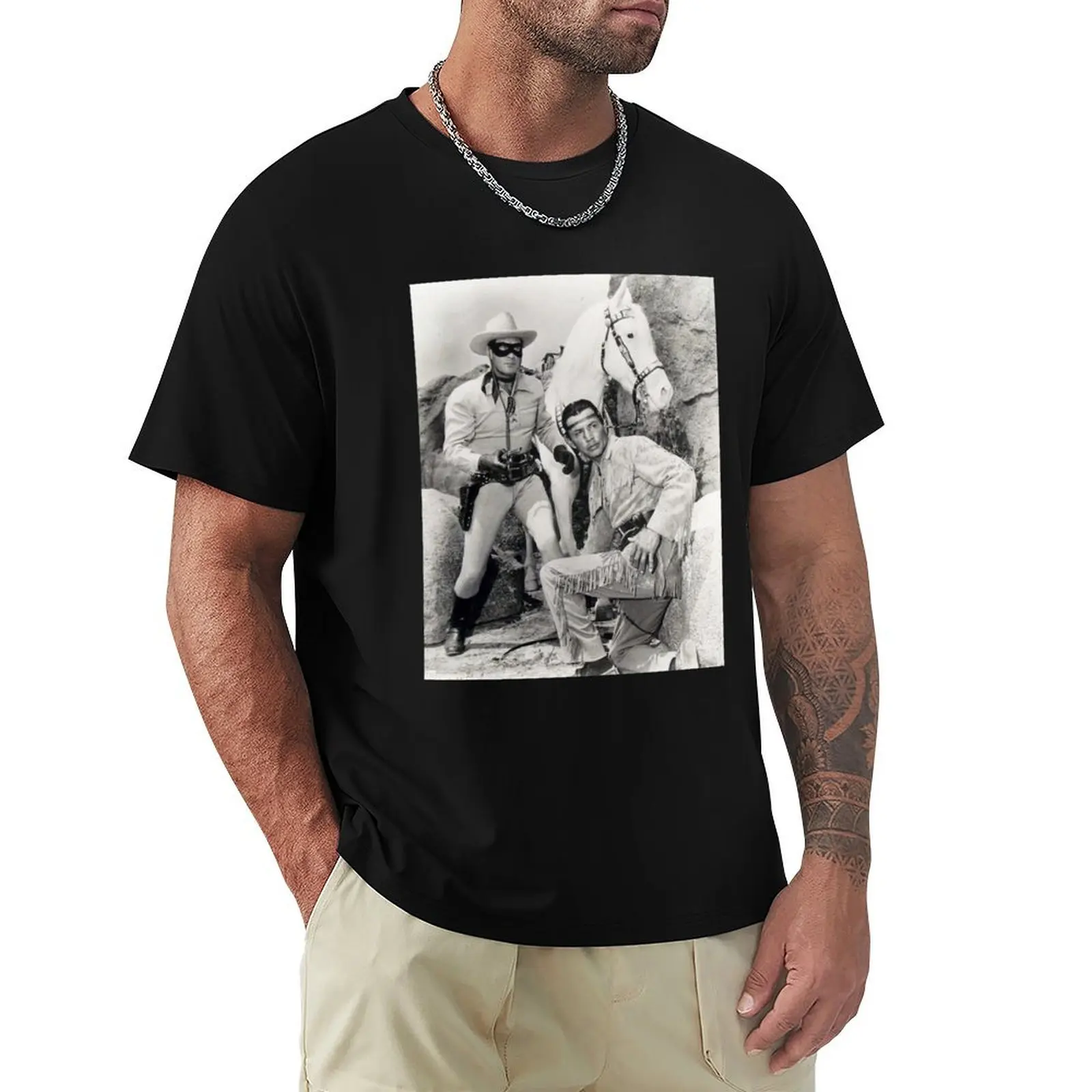 Lone Ranger and Tonto Clayton Moore and Jay Silverheels T-Shirt Retro Style Print Casual Top