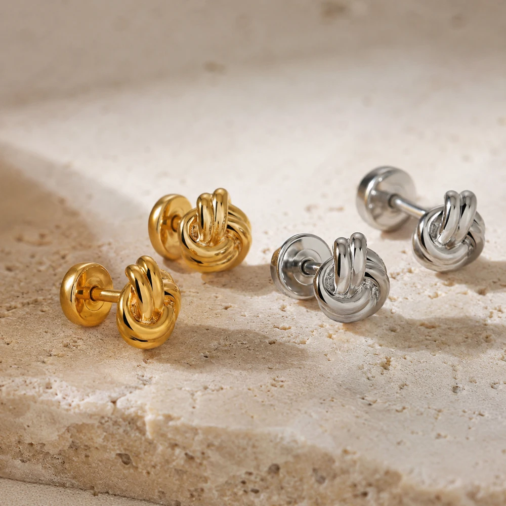 1PC Stainless Steel Knot Twisted Mini Stud Earrings for Women Gold Plated Stackable Piercing Jewelry Anti Allergic Gifts