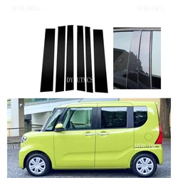 6pcs Car Silver Carbon Glossy Black Window Pillar Posts Trim Cover Sticker Fit For Daihatsu Tanto LA650 2020-2023 2022