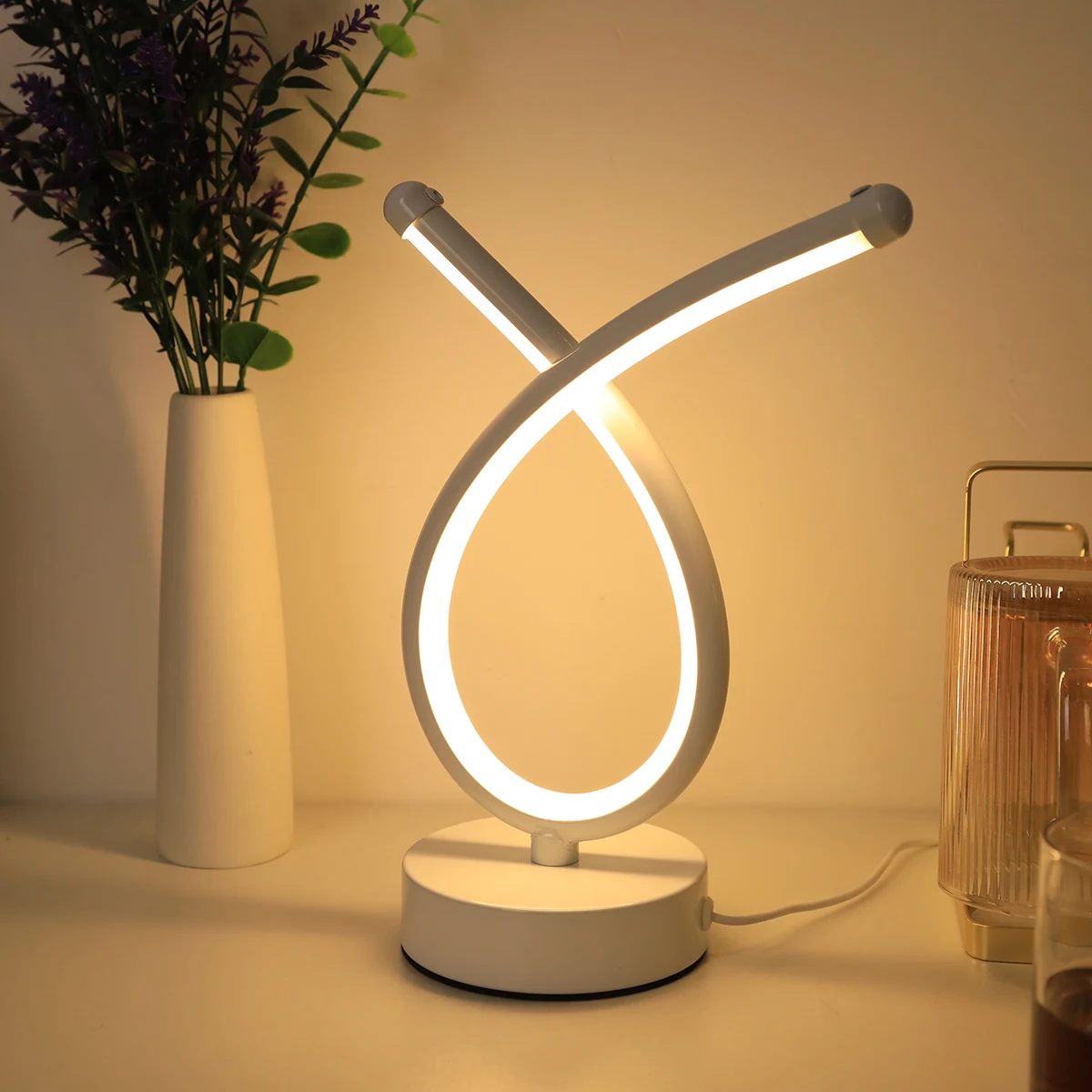 Modern creative line desk lamp with adjustable lighting and color adjustment suitable for bedroom lighting