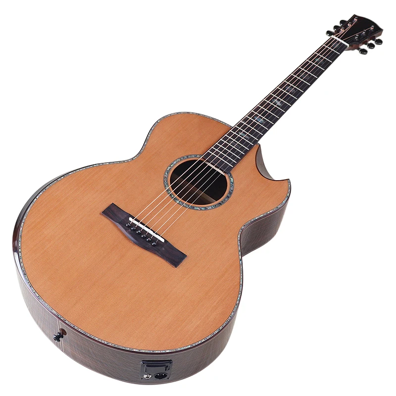 Guitarra acústica profesional de 40 pulgadas, guitarra eléctrica de 6 cuerdas, guitarra folclórica de alta calidad, tapa de madera maciza de cedro rojo con esquina Radian