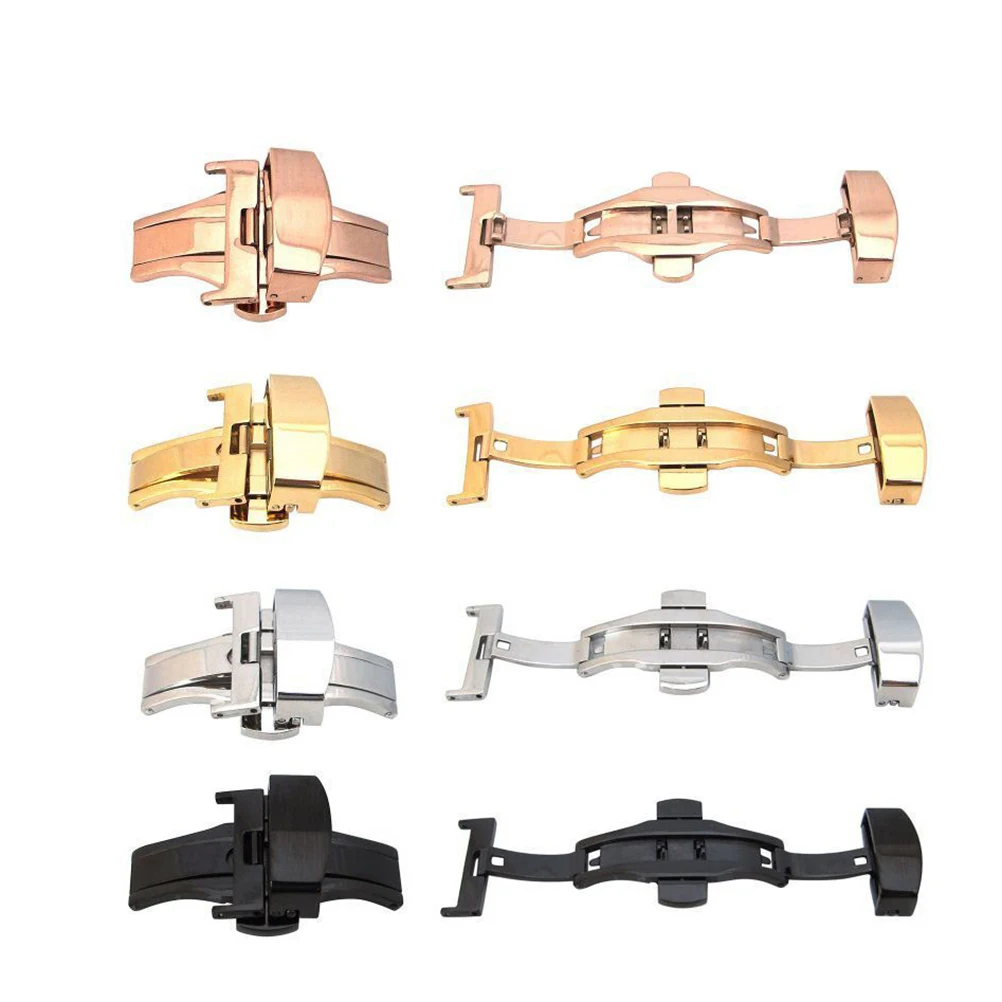 

Stainless Steel Watch Clasp Push Button Fold Buckle Durable Automatic Release Double pcs Fits Most Straps Prevent Wear Out