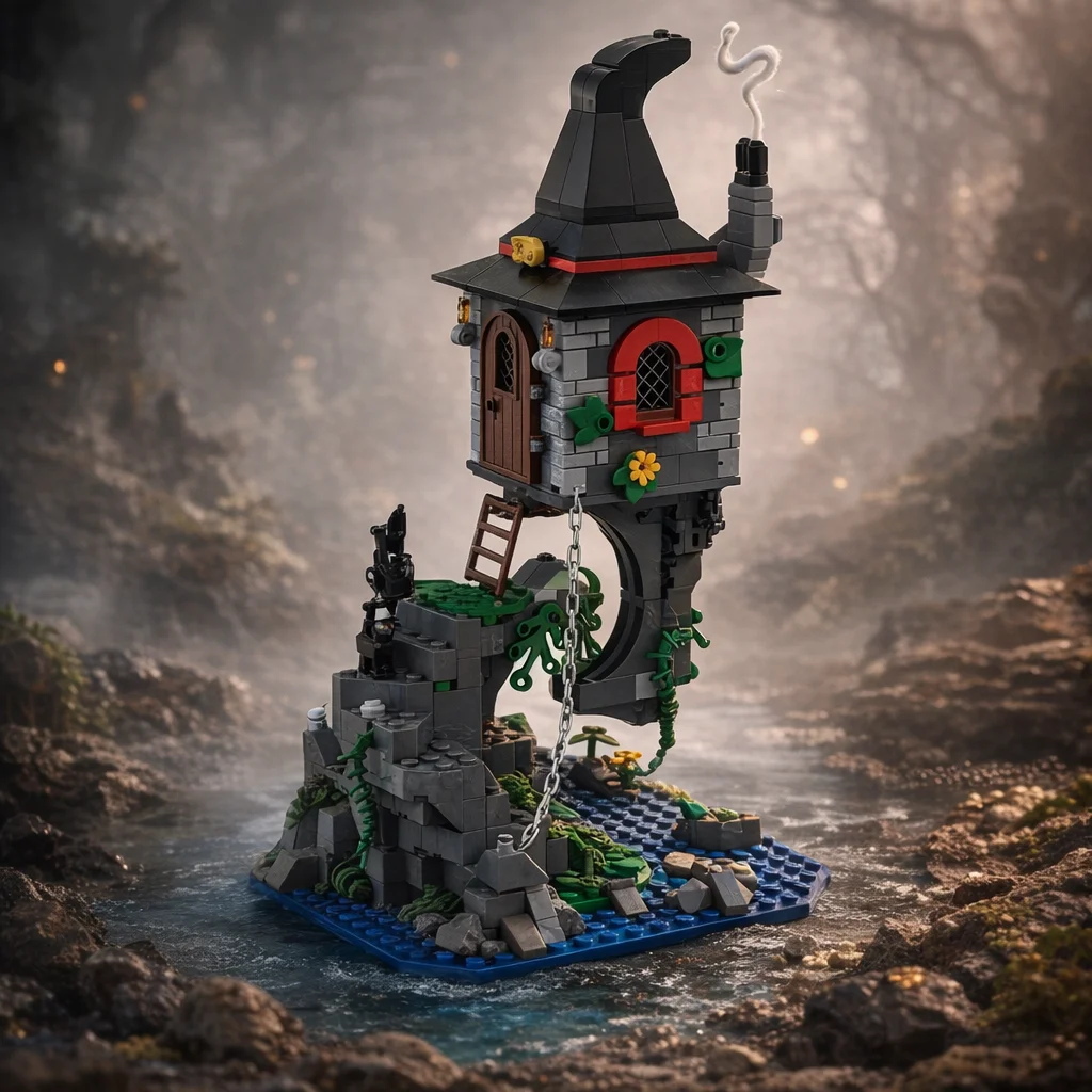 

MOC Tensegrity Anti-Gravity Witch Hut Building Blocks Floating Magic House Small Bricks DIY Model Desktop Decor Gift